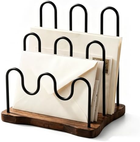 SiliFine 3-Slot Mail Organizer for Countertop, Metal Desktop, Brown,Black