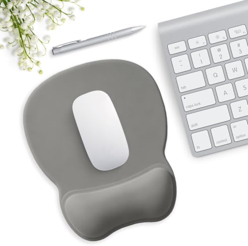 Mouse Pad with Support, Ergonomic Mouse Pad with Gel Wrist Rest Support Middle Concave Design, Comfortable Mousepad with Non-Slip PU Base for Home Office Working Studying (06 Grey)
