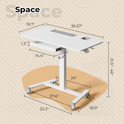 40"×20" Mobile Desk with Drawer, Rolling Desk with Storage