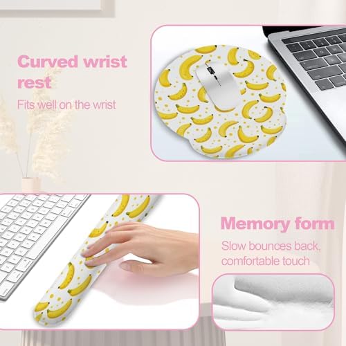 Cute Banana Mouse Pad with Wrist Rest Set, 3-in-1 Wrist Support Mousepad Set, Gaming Mat Pad with Anti-Skid Base,Ergonomic Memory Foam Mouse Pad Set for Women, Office, Typing, Gaming
