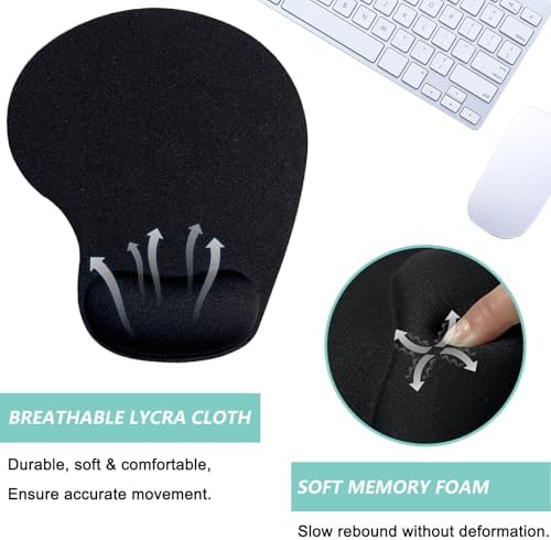 Mouse Pad with Wrist Support, Ergonomic Mouse Pads with Memory Foam Wrist Rest, Easy Typing Pain Relief, Comfortable Home Office Computer Wrist Support Pads for Working Studying Gaming, Black