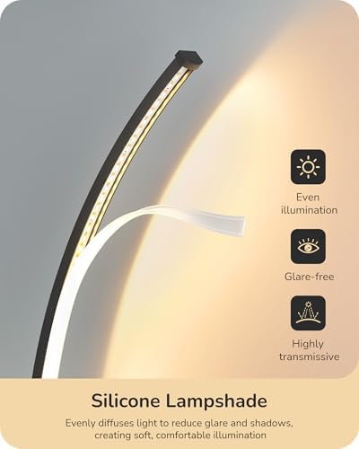 EDISHINE Curved LED Table Lamp, Modern Bedside Lamps for Bedroom, Black