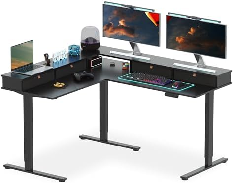 SANODESK 63x55 Electric L-Shaped Corner Standing Desk with 4 Drawers