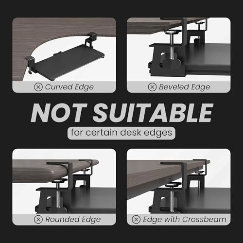 Under Desk Keyboard Tray Slide Out, 25 x 9.8 Inch Clamp-On Pull Out Drawer with Mouse Space, Ergonomic Keyboard Holder for Comfortable Typing at Home and Office