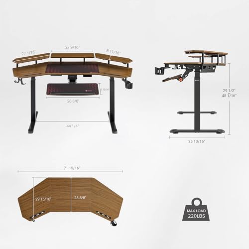 EUREKA ERGONOMIC 72" Standing Desk, Adjustable Height Dual Motor Computer Desk with Keyboard Tray & LED Monitor Stand, Gaming Music Studio Workstation, Slot Design, Deep Walnut