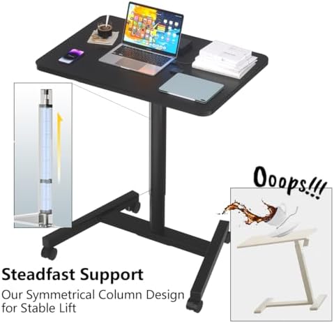 28-Inch Mobile Standing Desk, Adjustable Computer Desk, Portable Standing Desk with Lockable Wheels, Rolling Table for Home Office Classroom Hospital (Jet - Black)
