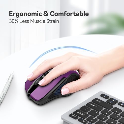 TECKNET Wireless Mouse, 2.4G Ergonomic Computer Mouse, 2600 DPI, Purple