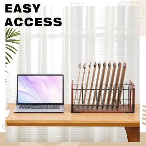 1 Pcs Vertical Clipboard Holder, 12Slot Clipboard Storage Rack, Walnut