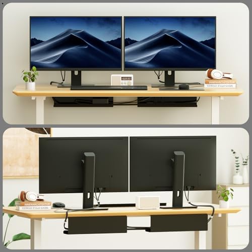 2 Pack No-Screw Cable Management Under Desk, Self-Adhesive Cord Organizer, Wire Management Tray for Office and Home (Black)