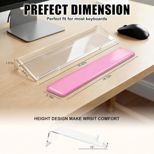 Acrylic Computer Keyboard Stand with Gel Wrist Rest Set(Pink White Set)