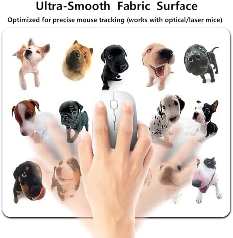9.5x7.9 Inch Office/Gaming Mouse Pad, Lovely Puppies Collection Adorable Dog Breeds Pattern, Cute Anti-Slip Mat for Desk Decor
