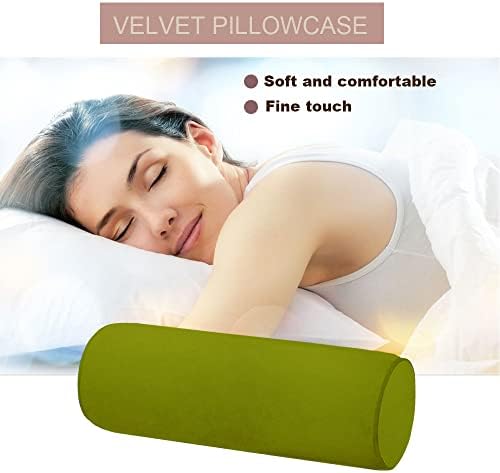Memory Foam 16x6 Neck Pillow for Sleeping, Neck Pain Relief, Side Back Stomach Sleeper, Car or Office Chair Sofa,Support Pillow with Soft Velvet Pillowcase (Light Green)