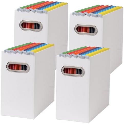 Collapsible File Organizer Box with Handle,12.20x5.11x9.84Inches, Filing Organizer for Home or Office, Small Portable File Box(4 Packs, White)