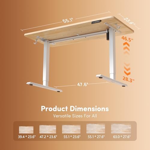 FEZIBO 55 x 24 Inchs Electric Standing Desk, Height Adjustable, Sit Stand Up, Computer Office Desk with Splice Board, White Frame/Maple Top