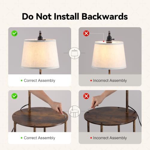 Floor Lamp with Table, 2-in-1 Side Table Floor Lamp with Linen Shade