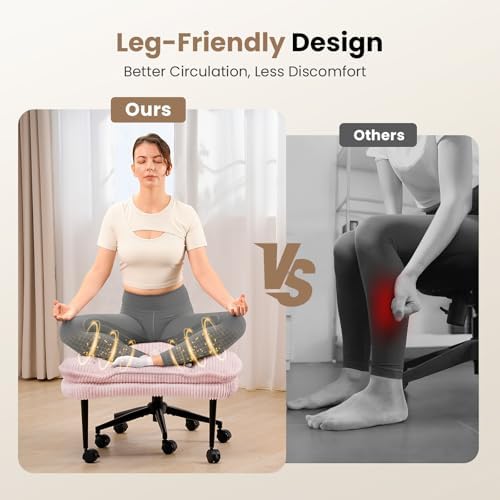 Cross Legged Office Chair, Ergonomic Cloud Criss Cross Desk Chair, Meditation Chair with Wheels, Height Adjustable Seat for ADHD, Wide Kneeling Chair with Back Support,Pink