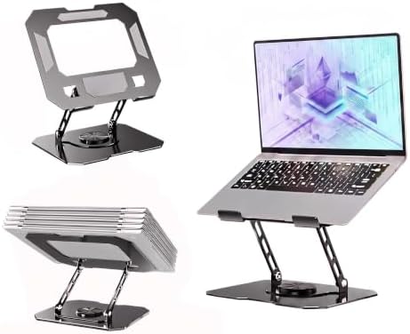 Laptop Stand for Desk - Ergonomic All Metal Alloy Computer Riser, 360° Rotating & Adjustable & Foldable, with Large Hollow Cooling, Stable Holder for MacBook, Dell, HP, Notebook(10-17"), Blk