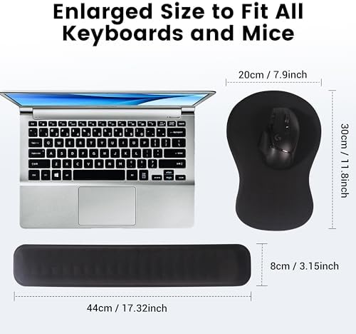 MEKASS Ergonomic Mouse Pad and Keyboard Wrist Rest Set, Super Soft Memory Foam Desk Wrist Support for Computer Keyboard, Non-Slip Arm Palm Rests Cushion for Typing Gaming Office Laptop Mac (Black)