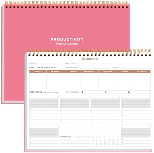 Weekly Productivity Planner - 8.5" x 11" Dashboard Desk Notepad Has 6 Focus Areas to List Tasks for Goals, Projects, Clients, Academic or Meal-Organize Your Daily Work Efficiently, 54 Weeks, Pink