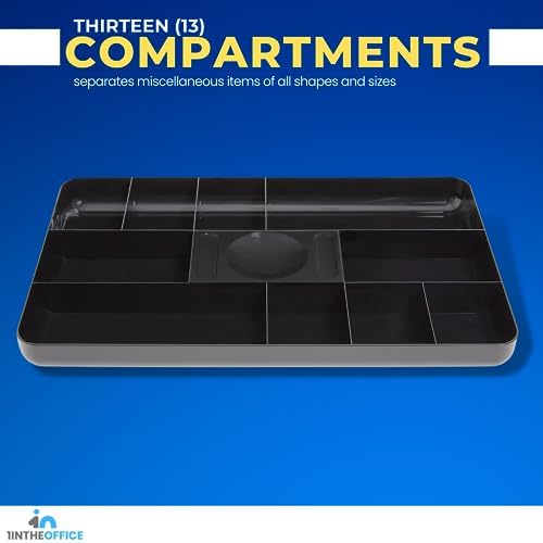 1InTheOffice Desk Drawer Organizer Tray, Desk Drawer Tray, 13-Compartment, Black, 2 Pack