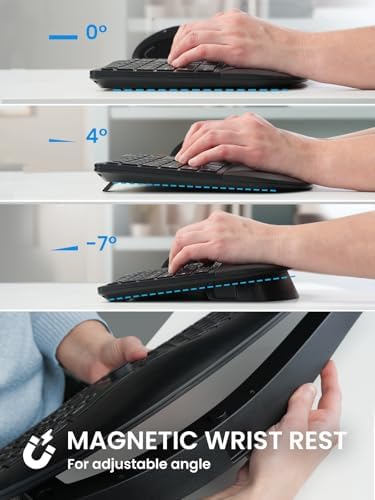 Perixx Periduo-614US, Wireless Quiet Ergonomic Keyboard and Vertical Mouse Combo - Adjustable Palm Rest - Laptop X Type Scissor Keys - Rechargeable Feature - US English