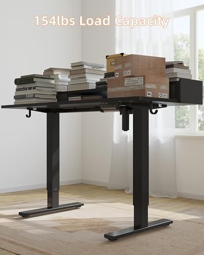 YIHAYO Electric Standing Desk with Drawers, 60 x 24 Inches Adjustable Desk with Storage Shelf, Computer Table with Splice Board for Home Office, Black Frame/Black Top