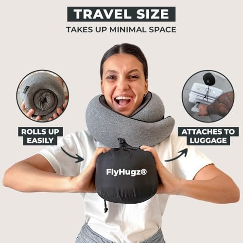 FlyHugz® Neck Travel Pillow Memory Foam Neck Pillow, Gray