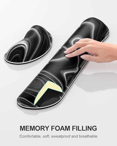 Auhoahsil Large Mouse Pad with Wrist Rests for Keyboard & Mouse, Thick Soft Ergonomic Memory Foam Wrist Supports, Big & Long Desk Mat 35.5 x 15.7 in, for Office Gaming Computer, Abstract Contour