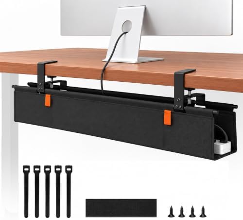 Fabric Under Desk Cable Management Tray 35.4” No Drill with Cable Ties