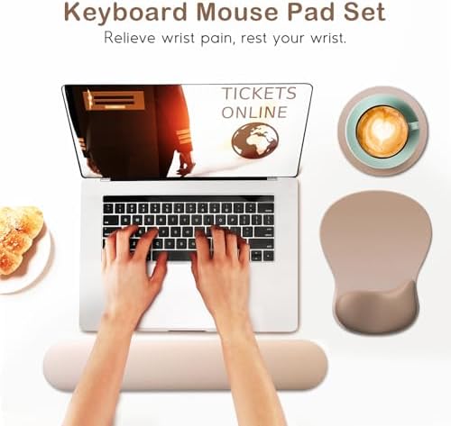 DINKY Upgrade Keyboard Wrist Rest, Mouse Pad with Non-Slip PU Base, Memory Foam Easy Typing Wrist Support Mousepad for Computer Laptop Gaming Office, Brown Mocha