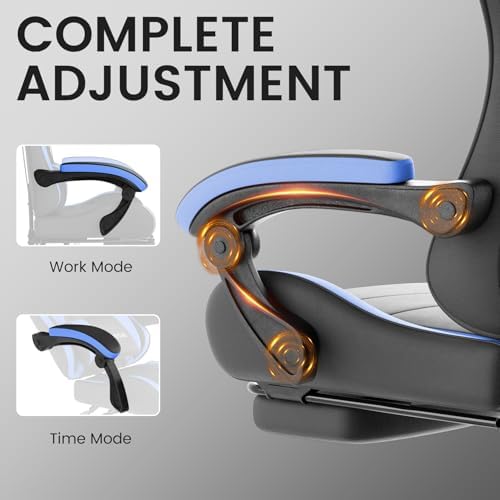 Ergonomic Gaming & Office Chair, Footrest, Racing Design Black/Blue