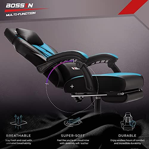 BOSSIN Big and Tall Gaming Chair with Footrest and Massage, 400lb Weight Capacity, Ergonomic Heavy Duty Chair with Large Size Seat and High Back