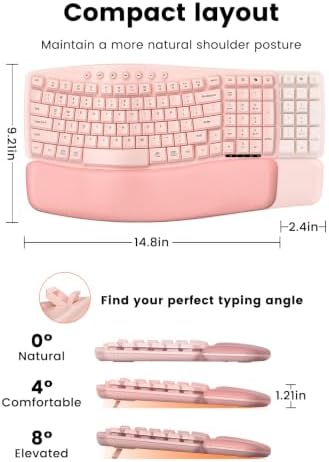 SABLUTE MA61 Wave Keys Combo Ergonomic Wireless Keyboard and Mouse, Pink