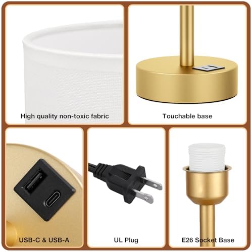 Dicoool Bedside Table Lamp for Bedroom - 3-Way Dimmable Touch Lamp, USB A+C