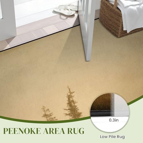 Solitary Bear Amidst Autumn Pine Trees Soft Earth Tones Area Rug Outdoor Patio Rug Play Mat Modern Floor Carpet Non-Slip Home Decor Living Room Kids Bedroom Nursery, 6x9 ft