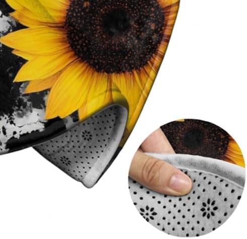 Highly Premium Quality Floor Mat, Office Chair Decor Mat, Room Sofa Yoga Soft Round Carpet 80s Vintage Cow Print Sunflowers, 60inch