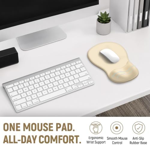 Ergonomic Mouse Pad with Wrist Rest, Gel Wrist Support, Beige