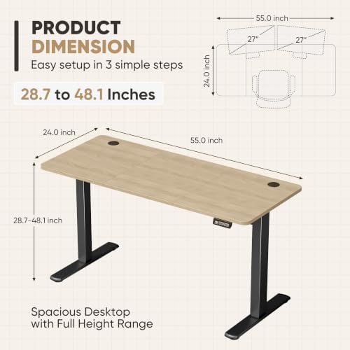 Furmax 55 Inches Electric Height Adjustable Standing Desk Home Office Desk