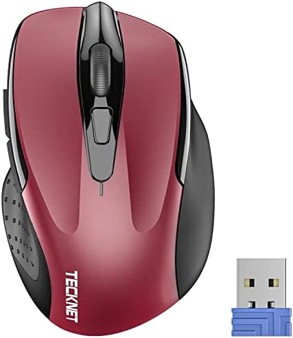 TECKNET Wireless Mouse, 2.4G Ergonomic Computer Mouse, 2600 DPI, Red