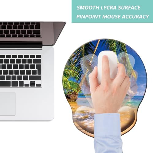 Mouse Pad with Wrist Support, Ergonomic Mouse Pad with Memory Foam Wrist Rest Cushion, Non-Slip Rubber Base Gaming Mice Pad for Home Office Computer Laptop, Beach Tree