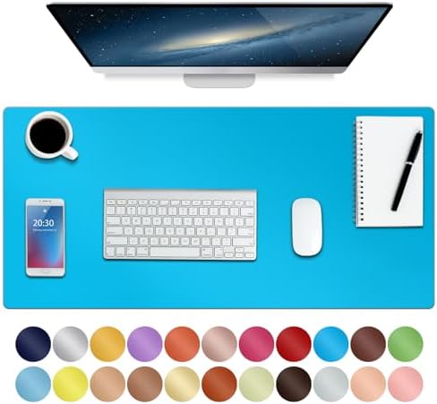 Boutilon Leather Desk Pad Protector,Non-Slip Mouse Pad,Laptop Desk Pad,Office Mouse Mat,Waterproof Leather Desk Blotter,Desk Writing Pad for Office and Home (M-Blue,30"x14")