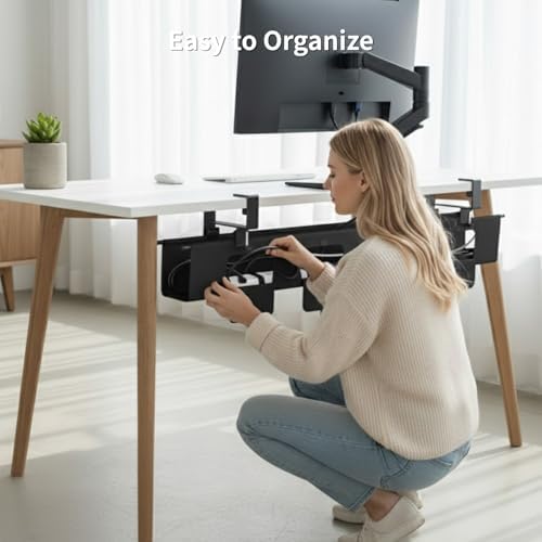 No Drill Under Desk Cable Management Tray, 47.5” Fabric Clamp Mount