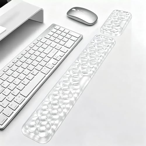 Mouse Pad with Wrist Rest, Soft Cloud Gel Keyboard Mouse Pad Set with Hand Wrist Support, Cute Non Slip Office Desk Accessories for Comfort/Pain Relief/Computer/Laptop (Clear Diamond)