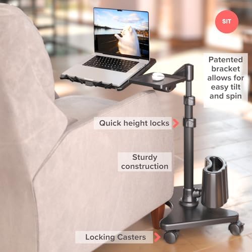 LEVO G2 Deluxe Rolling Laptop Stand, Height-Adjustable Desk with Mouse Tray