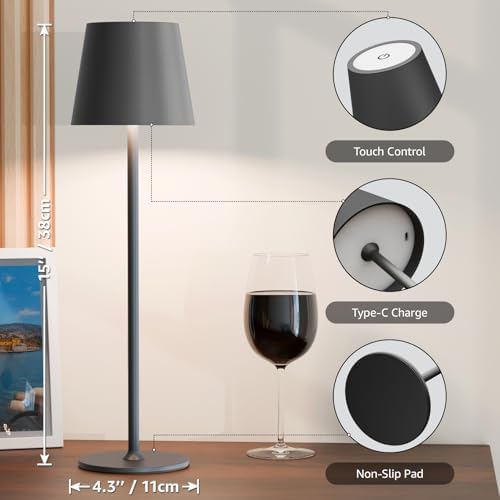 uuffoo 3 Pack Cordless Table Lamp Rechargeable 5000mAH Battery Operated Lights Touch Control LED Portable Desk Lamps 3 Color Dimming for Outdoor Coffee Bedroom Kitchen (Black)
