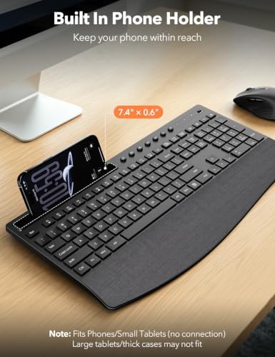 Wireless Keyboard and Mouse Combo, Full Size with Wrist Rest, Trueque KM71