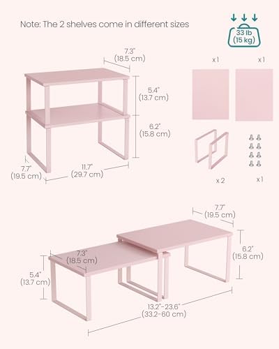 SONGMICS Cabinet Organizer Shelf, Set of 2 Spice Rack, Kitchen Storage
