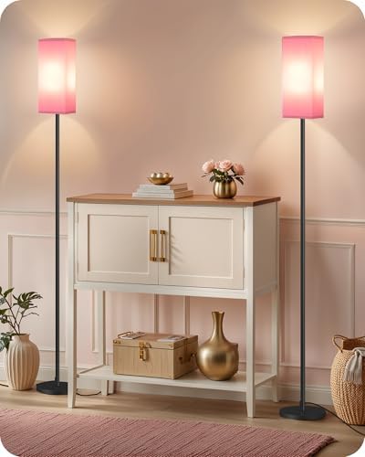 2 Pack Floor Lamp, Pole Lamp with Foot Switch, Modern Standing Lampshade, Minimalist Freestanding Lamp (Bulb Not Included), for Living Room, Bedroom Office, Black and Pink P07LDP205