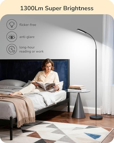EDISHINE LED Floor Lamp 1300LM Super Bright Reading Floor Lamps Black