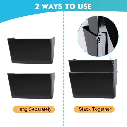 EASEPRES 3 Pack Black Plastic Single Pocket Hanging File Organizer, Wall Mount Paper Mails Magazines Holder, Mounted Folder Bins for Office School and Home, 12.99x4.13x7.48 inches